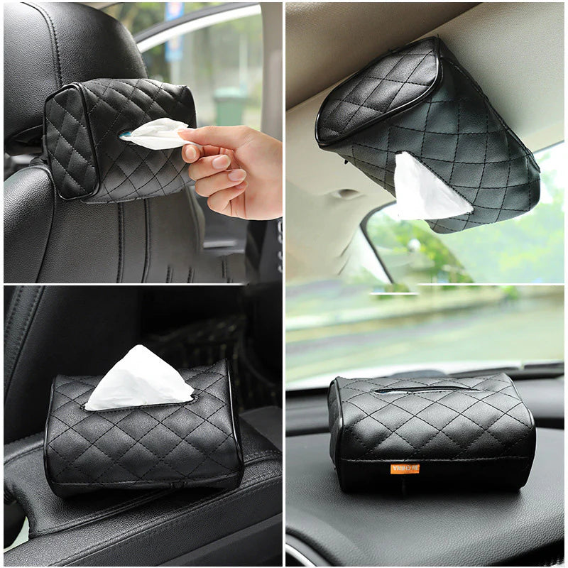 Plaid Pattern Microfiber Leather Car Hanging Tissue Holder