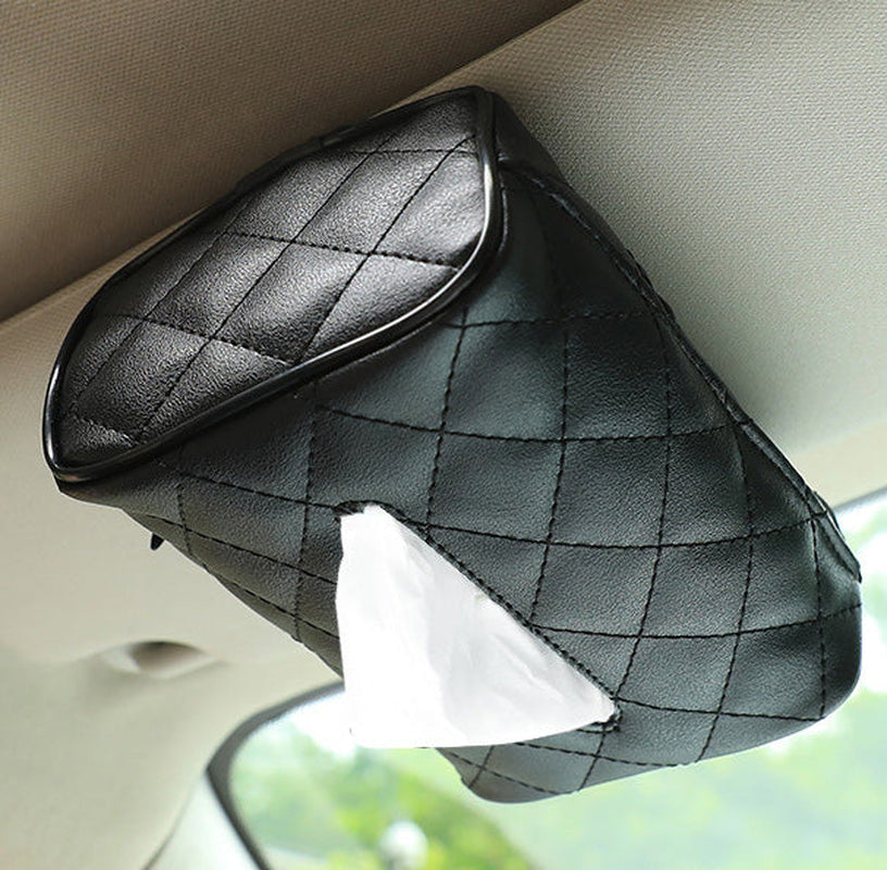 Plaid Pattern Microfiber Leather Car Hanging Tissue Holder