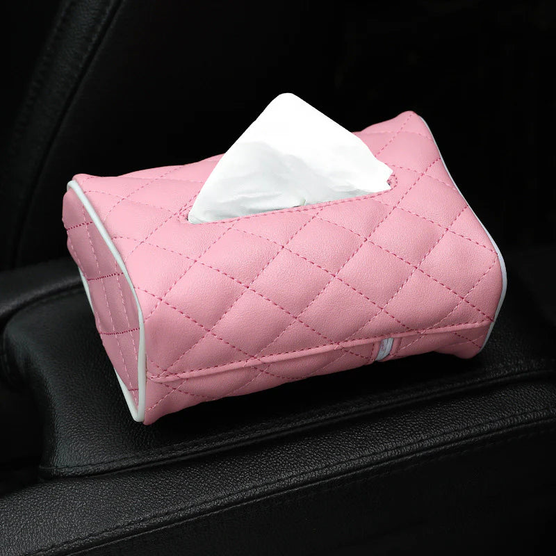 Plaid Pattern Microfiber Leather Car Hanging Tissue Holder