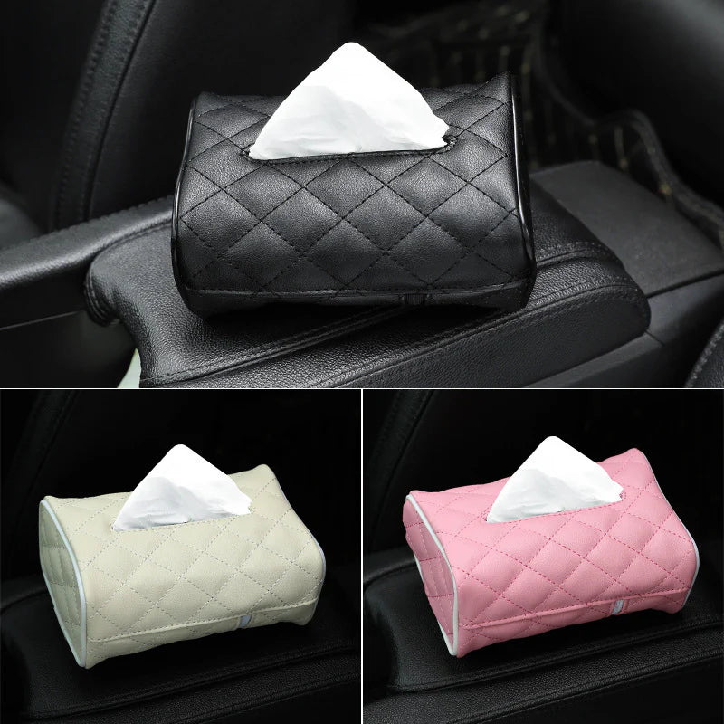 Plaid Pattern Microfiber Leather Car Hanging Tissue Holder