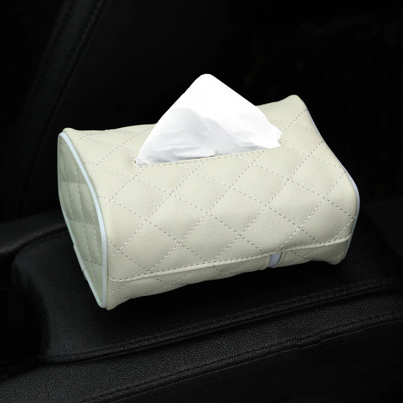 Plaid Pattern Microfiber Leather Car Hanging Tissue Holder