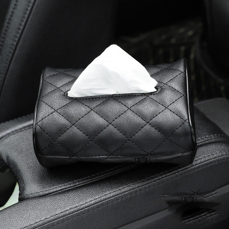 Plaid Pattern Microfiber Leather Car Hanging Tissue Holder